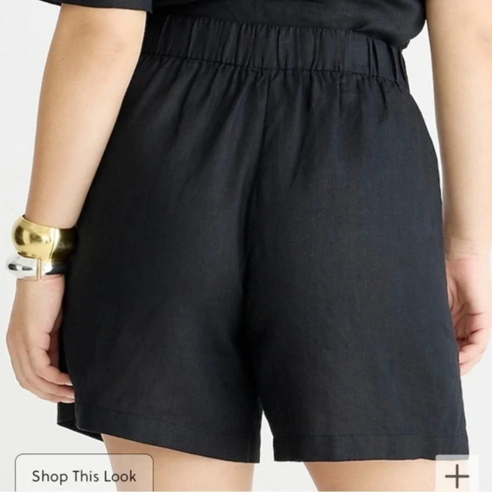 J.Crew Womens Long Tropez Short 100% Linen Size Large Black Pull-on  Minimalist